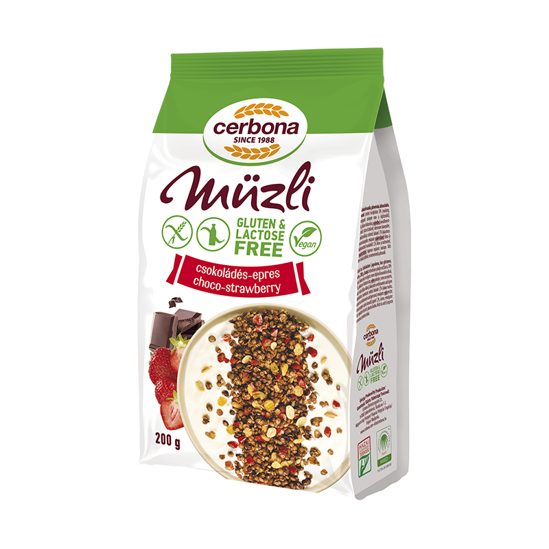 Cerbona - Muesli fără gluten cu ciocolată și căpșuni 200 gr